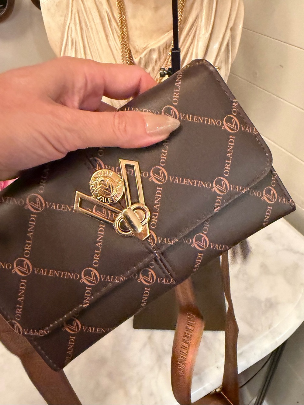 Valentino Orlandi Chocolate Brown Logo Crossbody Bag with Gold Hardware NWT - Picture 7 of 14
